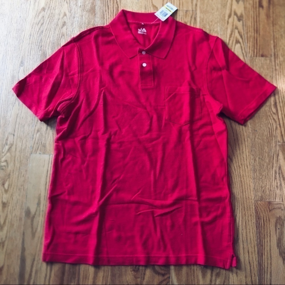 NWT John Ashford men’s red 2 button short sleeve polo top size medium